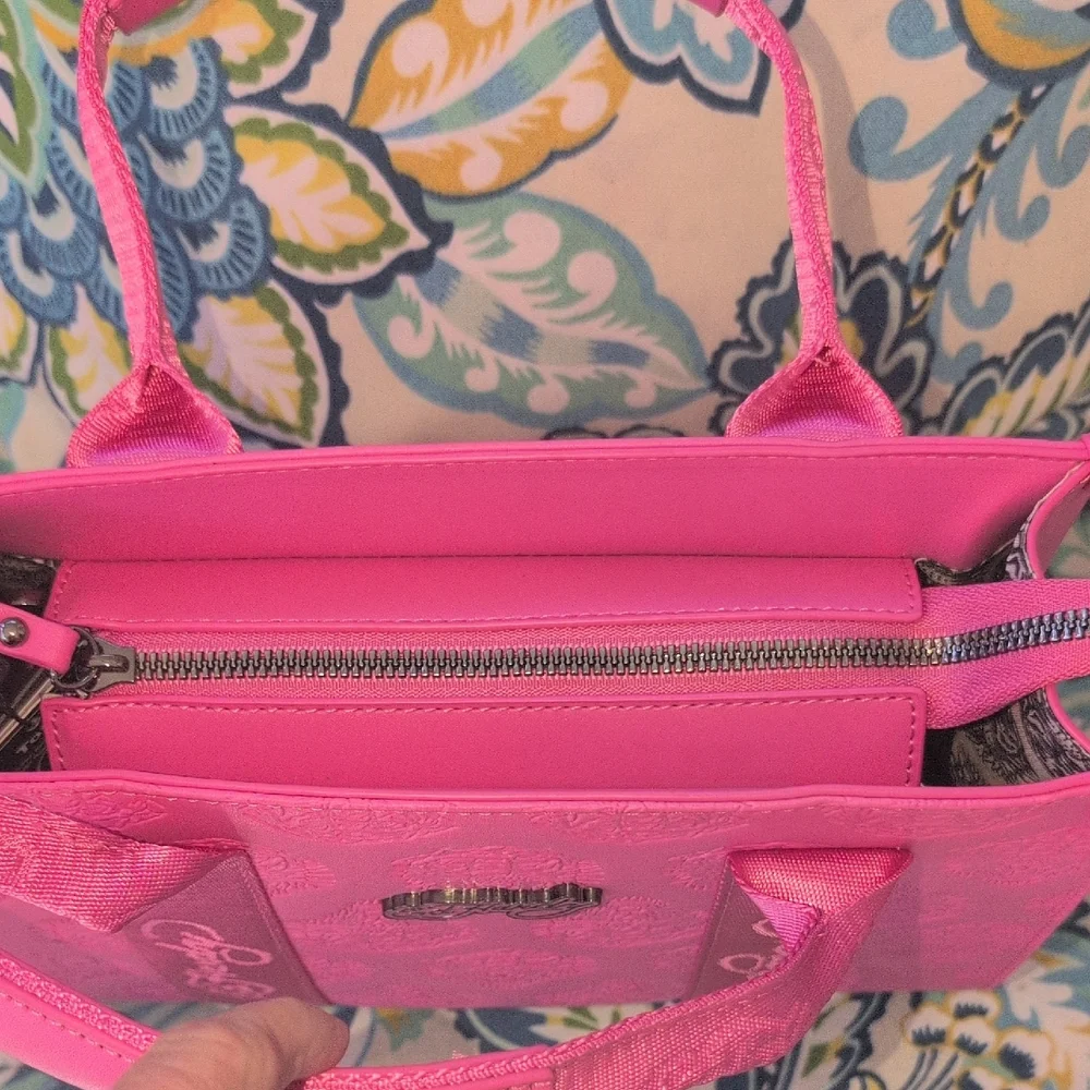 Ed Hardy Pink Embossed Tote With Shoulder Strap NWT